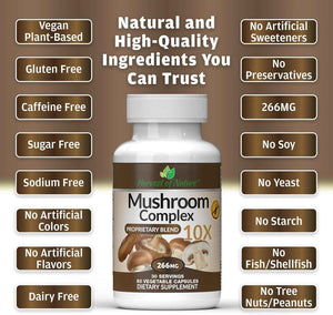 Mushroom Complex Supplement, 60 Capsules | Lion's Mane, Reishi, Turkey Tail, Shiitake, Brain Health & Memory Support For Adults