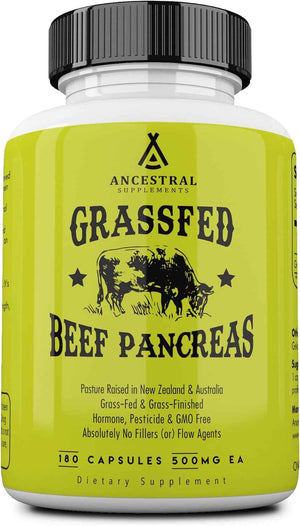 Ancestral Supplements Grass Fed Beef Pancreas Supplement, 500mg, 180 Ct | Pancreas support formula with proteolytic digestive enzymes, including trypsin, promotes healthy digestion.