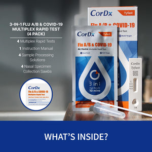 CorDx TyFast Flu A/B & COVID-19 At-Home Multiplex Rapid Test Kit, 3-in-1 Antigen Test, Results in 10 Minutes, EUA Authorized OTC, 4 Tests CorDx buy supplements Au