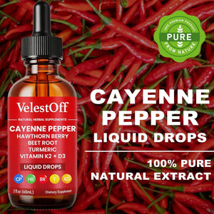 VelestOff Cayenne Pepper Drops - VelestOff Cayenne Circulation Blood Pressure Blend - Cayenne Pepper Hawthorn Beet Root Turmeric Vitamin K2 D3-2 OZ (2 PCS) Velestoff buy supplements Au