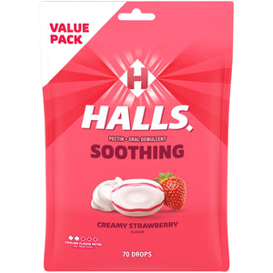 HALLS Throat Soothing Creamy Strawberry Throat Drops, 70 Drops HALLS buy supplements Au