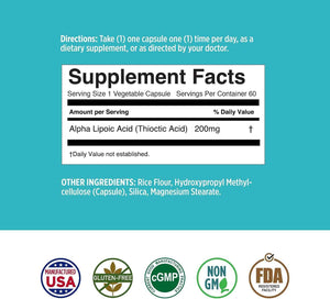 Basic Brands Nerves Alpha Lipoic Acid, 200 mg 1 Pack | Antioxidant, Immune Support, Eye Health Support, Heart Health Support, Nerve Health
