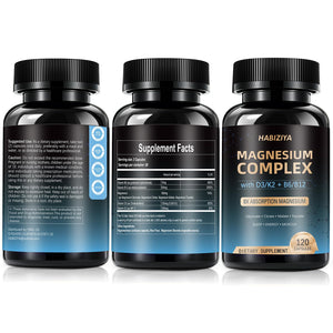 Magnesium Complex Supplement 600mg with with D3 K2 MK7 & B Vitamins High Absorption Capsules with Glycinate, Citrate & Malate,Taurate Relaxation,Muscle,Heart Support, Vegan 120 Capsules HABIZIYA buy supplements Au
