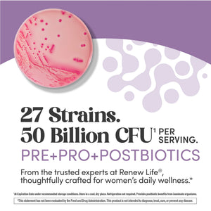 Renew Life Ultimate Flora Probiotics for Women | 50 Billion CFU | 30 Delayed Release Vegan Capsules | Digestive & Vaginal Health | Dairy, Soy and Gluten Free Supplement Renew Life buy supplements Au