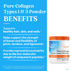 Doctor's Best Pure Collagen Types 1 & 3, Promotes Healthy Skin Hair & Nails – Bone & Joint Support, 7.1 Ounce (Pack of 1) Doctor's BEST buy supplements Au