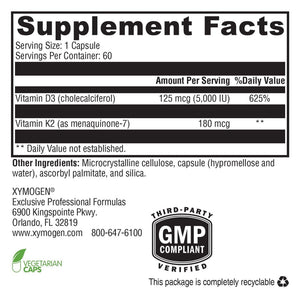 XYMOGEN K2-D3 Max - Vitamin D3 K2 Supplement for Bone & Immune Support* - High-Strength K2 MK-7 - Non-GMO, Gluten-Free, Vegetarian - 60 Capsules XYMOGEN buy supplements Au
