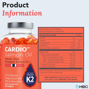 Cardio Omega 3 Fish Oil & Vitamin K2-1000mg, Norwegian Salmon Oil with EPA, DHA, DPA & Astaxanthin, No Fishy Aftertaste, Fatty Acids Supplement - 90 Capsules Hofseth BioCare buy supplements Au