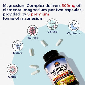 Vitalitown Magnesium Complex Supplement | 300mg Elemental Mag | Magnesium Citrate Glycinate Taurate Malate | Non-GMO, No Gluten, 90 Vegan Magnesio Capsules for Bone Brain Heart Vitalitown buy supplements Au