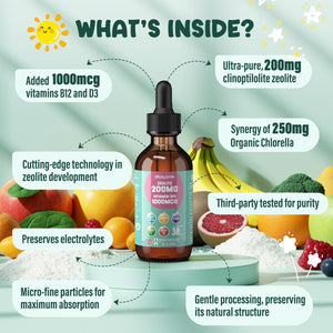 Zeolite Detox for Kids and Adults, 200mg Zeolite Liquid Drops with 1000mcg Vitamin B12, Organic Chlorella, 10 billion CFU & Prebiotics for Gut Support & Speech, Immune, Bone, Energy*, Strawberry, 60ML molorik pure buy supplements Au