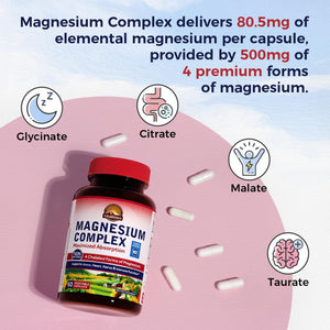Vitalitown Magnesium Complex Supplement 500mg - NSF Certified Magnesium Glycinate, Malate, Taurate & Citrate - Chelated High Absorption & Gentle on Stomach - Vegan Non-GMO 120 Capsules VITALITOWN buy supplements Au
