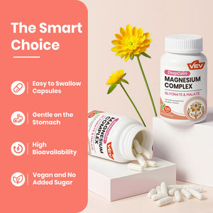 VEV Deep Calm Magnesium Complex for Women – Glycinate, Malate, B6, L-Theanine & Holy Basil – Support for Daily Magnesium & Stress Relief – 120 Vegan Capsules VEV buy supplements Au