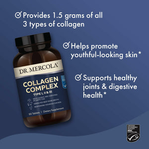 Dr. Mercola Collagen Complex - Supports Skin & Connective Tissue - Types I, II & III Collagen - Non-GMO, Gluten-Free & Soy-Free - 90 Tablets (30 Servings) Dr. Mercola buy supplements Au