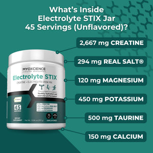 MYOXCIENCE Electrolyte STIX | Creatine Electrolyte Powder | Recovery from Exercise & Muscle Development w/Real Salt (Unflavored) (Jar 45 ct) MYOXCIENCE buy supplements Au