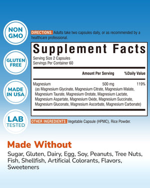 Vitalibre 12 in 1 Magnesium Complex Supplement 500mg | Max Absorption Chelated Magnesium Glycinate Citrate Malate & More for Bone, Nerve & Digestive Support | Non-GMO Vegan Capsules (120 Count) Vitalibre buy supplements Au