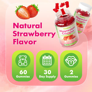 Magnesium Complex Gummies – with 12 Forms of Magnesium (Citrate, Glycinate, Malate, Oxide, and More) Plus Vitamins B6, B12, and C. for Women and Men – Strawberry Flavor, 60 Count Saajoor buy supplements Au
