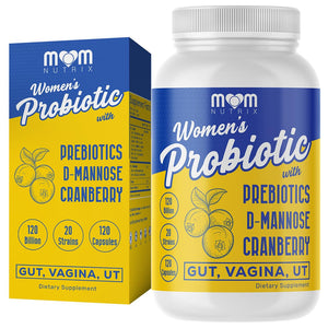 MOM NUTRIX Probiotic for Women - Vaginal, Gut, UT, pH Balance, Feminine & Digestive Health - Prebiotics with Probiotics, Cranberry, D-mannose - Bifidobacterium and Lactobacillus - 120 Capsules MOM NUTRIX buy supplements Au