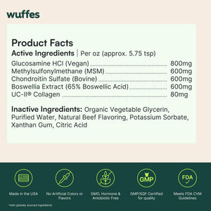 Wuffes Advanced Joint Liquid for Dogs, Hip & Joint Support Supplement with Glucosamine, Chondroitin, UC-II® Collagen, and MSM, for Small & Large Breeds, 16 Oz WuffesBuy Supplements Australia
