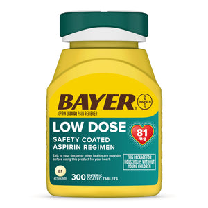 Bayer Aspirin Low Dose 81 mg, Enteric Coated Tablets, Doctor Recommended, Secondary Prevention of Cardiovascular Disease, 300 Safety Coated Tablets (Packaging may vary) Bayer buy supplements Au