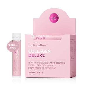 Swedish Collagen Deluxe, 12,500 mg Hydrolyzed Marine Collagen Liquid Supplement - 20 x 25 ml Daily Shots | Hyaluronic Acid, Biotin & Vitamin C for Healthy Hair, Skin, Nails & Joints | Sugar-Free Swedish Collagen buy supplements Au