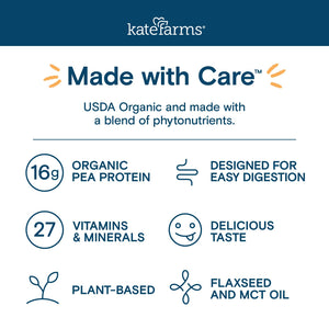 KATE FARMS Organic 1.0 Sole-Source Nutrition Shake, Plain, 16g Protein, 27 Vitamins and Minerals, Meal Replacement, Protein Shake, 11 oz (12 Pack) Kate Farms buy supplements Au