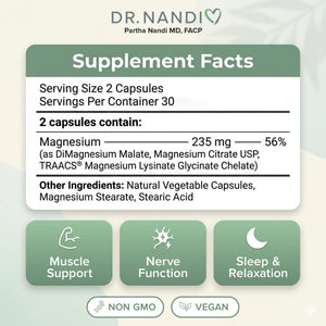 Triple Magnesium Citrate, Malate & Glycinate Complex Supplement โ Supports Sleep, Stress, Muscle, Nerve & Heart Health โ Advanced High-Absorption Formula โ 235mg โ 60 Capsules Partha Nandi, MDย buy supplements Au
