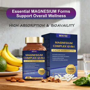 Magnesium Complex 700mg 12 in 1 Magnesium Supplement with Glycinate, Citrate, Malate | Sleep, Calm, Muscle Relaxation, Heart Health Support | Vegan 120 Capsules WINYEL buy supplements Au
