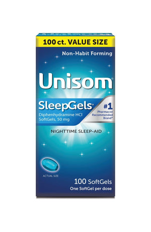 Unisom Nighttime Sleep-Aid Gels, Diphenhydramine HCI 50mg, 100 Count Unisom buy supplements Au