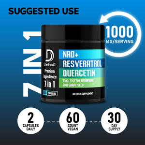DEDICAD NAD.+ Supplement - Combined to Resveratrol, Quercetin, Berberine, Fisetin, TMG and Grape Seed - 60 Capsules DEDICADÂ buy supplements Au