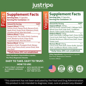 Fruits and Veggies Supplement - 90 Fruit and 90 Vegetable Capsules - 100% Whole Natural Superfood - Filled with Super Greens Vitamins and Minerals - Supports Balance Energy Levels (1 Pack) Just Ripe Nutrition buy supplements Au