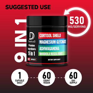 DEDICAD 9in1 Cortisol Shield - Magnesium Glycinate & Ashwagandha with Rhodiola, Phosphatidylserine, Passion Flower, L-Theanine, Apigenin, Licorice, Magnolia - Rest Well & Mood Balance - 60 Count DEDICADΒ buy supplements Au