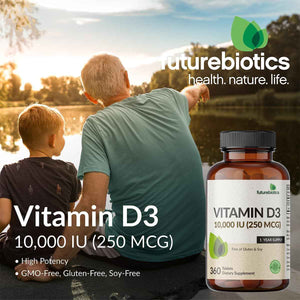 Futurebiotics Vitamin D3 10,000iu (250mcg) 360 Day Supply for Healthy Muscle Function and Immune Support, Non-GMO, 360 Tablets
