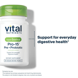 Hyperbiotics Vital Nutrients Pro-15 Prebiotics and Probiotics for Women and Men | 15 Science Backed Strains | Supports Occasional Constipation, Diarrhea, Gas & Bloating | 60 Vegan Time Release Pearls Hyperbiotics buy supplements Au
