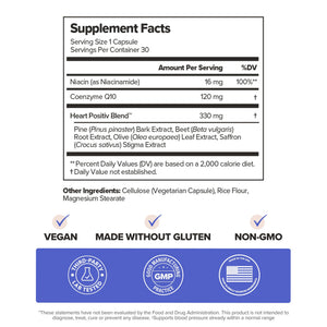 O Positiv MENO Heart + Blood Pressure Support Capsules – Daily Support for Healthy Circulation, Stress Management & Blood Pressure – with CoQ10, Beets, Pine Bark & Saffron – 30 Servings O PositivBuy Supplements Australia