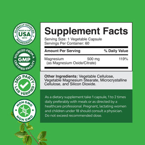 High Absorption Magnesium Complex Supplement - Magnesium Oxide 500mg with Citrate 500mg for Sleep and Mood Support - Pure Citrate per Serving for Muscle Stomach and Digestion - 60 Count Natures Craft buy supplements Au