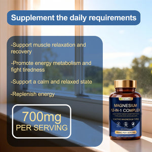 Magnesium 12-in-1 Complex 700mg, with Glycinate & Citrate, Vegan Supplement for Daily Wellness, 120 Capsules (1) WOJJ buy supplements Au