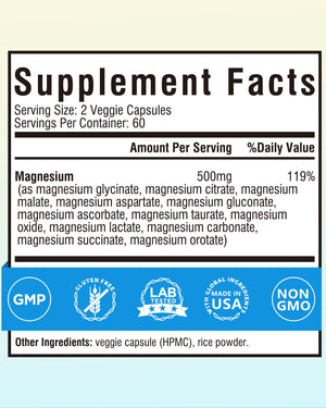 Terranics 12-in-1 Magnesium Complex 500mg, High Absorption Chelated Magnesium Glycinate, Citrate, Malate, Taurate, Orotate & More, for Sleep, Calm, Energy, Heart, Vegan, Non-GMO,120 Capsules Terranics buy supplements Au