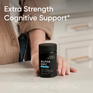 Sports Research® Alpha GPC 630mg (Extra Strength) - Bioavailable Source of Choline - Focus & Cognitive Support for Women & Men - Vegan Certified · Non-GMO · Gluten Free - 60 Liquid Capsules Sports Research buy supplements Au
