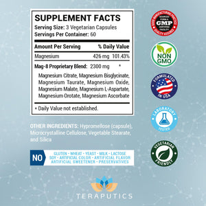 8 in 1 Magnesium Complex for Women & Men 426mg | 180 Vegan Capsules | MAG-8 Blend: Citrate, Bisglycinate, Malate, & More | Non-GMO Magnesio Complex Supplement | Provides 100% Daily Recommended Value Teraputics buy supplements Au