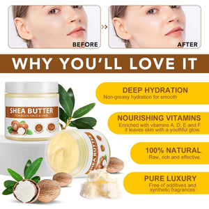 Shea Butter Raw, Pure Natural Shea Butter for Face & Body with Vitamin A, E and F, Hand Cream, Long-Lasting Hydration & Deeply Moisturizing for Dry, Cracked Skin, SkinCare, Keeps Skin Healthy 7.8 oz