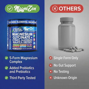 Clean Nutra Magnesium Glycinate Citrate Malate Orotate Taurate Supplement Complex + 10 Strain Probiotic Prebiotics FOS GOS Inulin Sleep Calm Support Apple Pectin – 120 Vegan Capsules Clean Nutraceuticals buy supplements Au