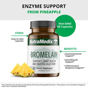 NutraMedix Bromelain Supplements - Proteolytic Enzymes from Pineapple Stems + Bromelain 1,000mg - Designed to Offer Digestion, Exercise and Joint Support - Gluten, Soy and Dairy-Free (60 Capsules) NutraMedix buy supplements Au