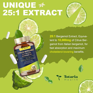 Citrus Bergamot Supplement for High Cholesterol - Italian Citrus Bergamot & Plant Sterols Stanols Natural Way to Balance Cholesterol Level, Vegan, Non-GMO, 120 Counts