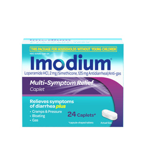 Imodium Multi-Symptom Relief Caplets with Loperamide Hydrochloride & Simethicone, Anti-Diarrheal Medicine for Treatment of Diarrhea, Gas, Bloating, Cramps & Pressure, Traveler's Diarrhea, 24 ct Imodium buy supplements Au