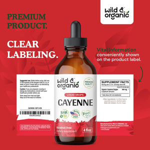 Wild & Organic Cayenne Pepper Tincture - Digestive Support with Capsaicin Extract - Cayenne Pepper Liquid Drops for Overall Well-Being - Unflavored, Vegan, Sugar & Alcohol-Free - 4 fl oz Wild & Organic buy supplements Au