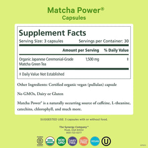 PURE SYNERGY Matcha Power | Organic Matcha Green Tea Capsules | Ceremonial Grade Supplement with EGCG | for Enhanced Energy & Alertness (90 Capsules)