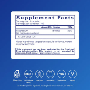 Pure Encapsulations Magnesium (Citrate) - Supplement for Sleep, Heart Health, Cognitive Health, Bone Health, Energy, Muscles, and Metabolism* - with Premium Magnesium - 180 Capsules Pure Encapsulations buy supplements Au