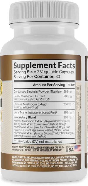 Mushroom Complex Supplement, 60 Capsules | Lion's Mane, Reishi, Turkey Tail, Shiitake, Brain Health & Memory Support For Adults