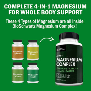 BioSchwartz Magnesium Complex Supplement (90 Capsules) 350mg Magnesium Glycinate Citrate Malate and Taurate Per Serving for Healthy Nerves Muscles Heart Sleep Support (Vegan, Gluten-Free, Non-GMO) BioSchwartz buy supplements Au