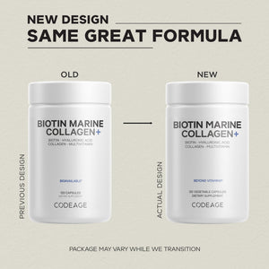 Codeage Biotin Marine Collagen Peptides - Wild-Caught Marine Collagen Types I & III, Biotin, Vitamins C & E, Hyaluronic Acid, Amino Acids, Fruit and Herb Blend, Non-GMO - 120 Capsules CodeageBuy Supplements Australia