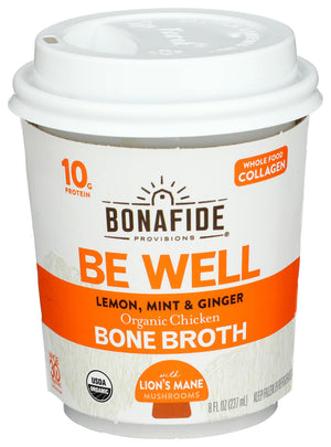Bonafide Provisions Fresh Organic Be Well Broth with Lemon, Mint & Ginger Organic Chicken Bone Broth, Frozen 8 fl oz - Gluten-Free, Grain-Free, Paleo and Keto Friendly Bonafide Provisions buy supplements Au